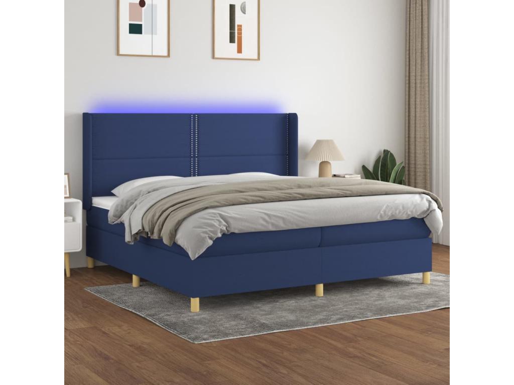 Sommier tapissier et matelas et LED Bleu 200x200 cm Tissu QTZT60090