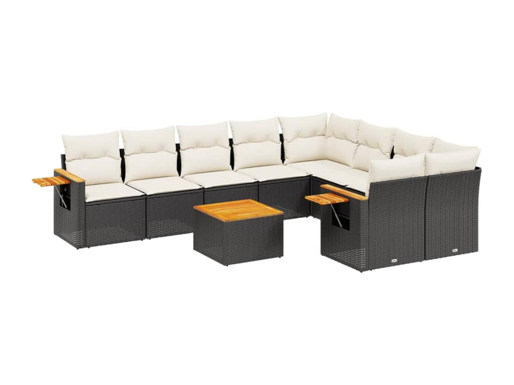 Salon de jardin 10 pièces avec coussins noir résine tressée OKPZ38698
