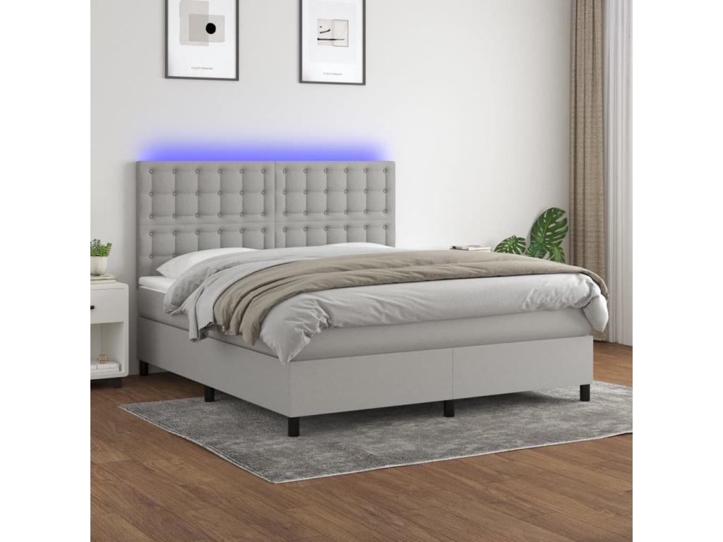 Sommier tapissier matelas et LED Gris clair 160x200 cm Tissu USTX24597