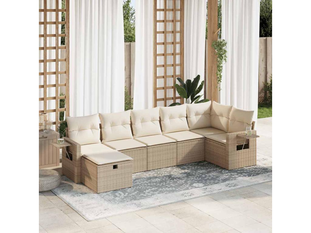 Salon de jardin avec coussins 7 pièces beige résine tressée XBQO79547