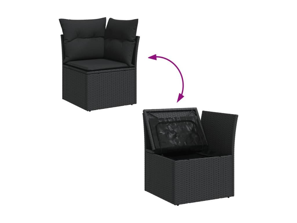 Salon de jardin avec coussins 14 pcs noir résine tressée LJHX44791