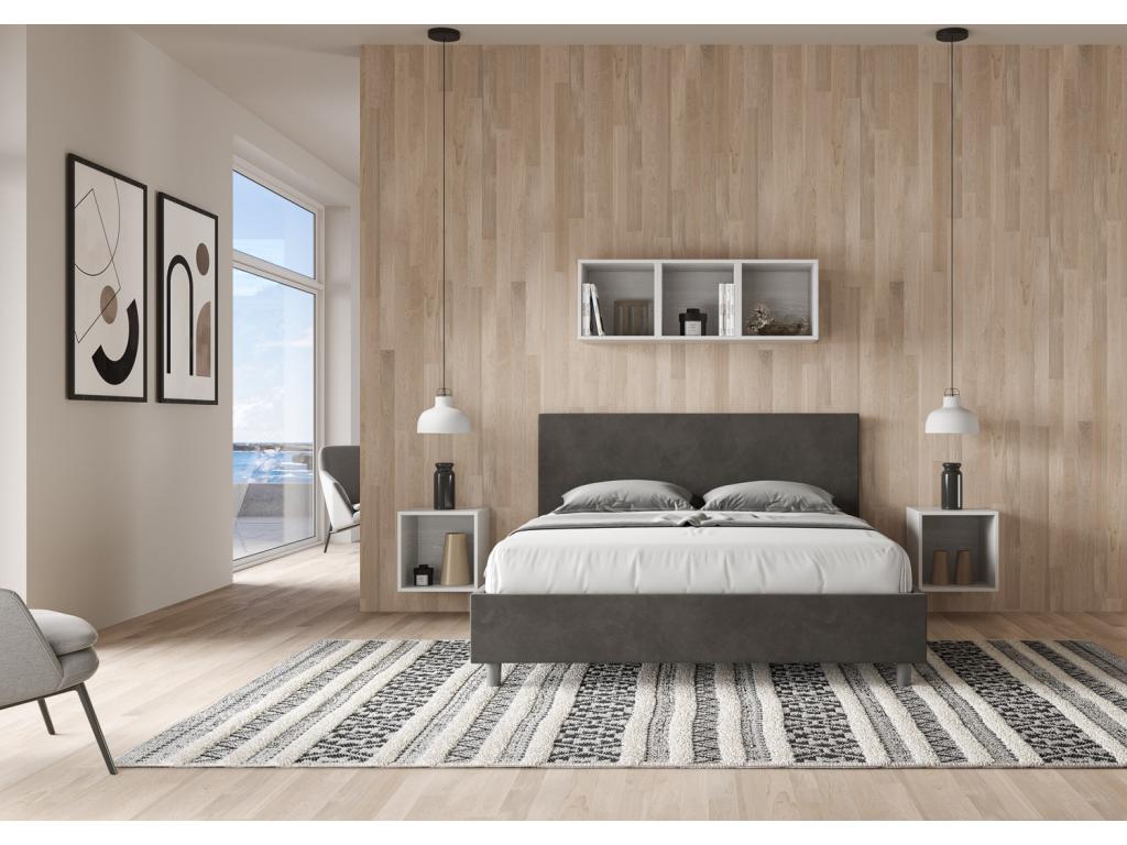 Lit avec sommier rembourré 160x210 microfibre gris Cosymeub FKQY50935