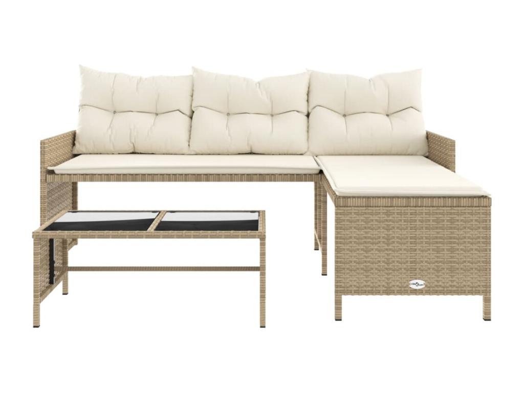 Canapé de jardin avec table et coussins en forme de L beige GGIX73905