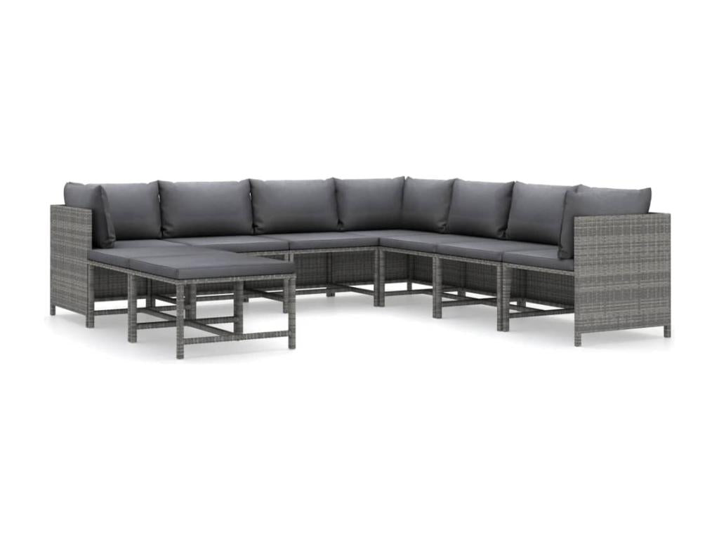 Salon de jardin 9 pcs avec coussins Résine tressée Gris TBFP15540