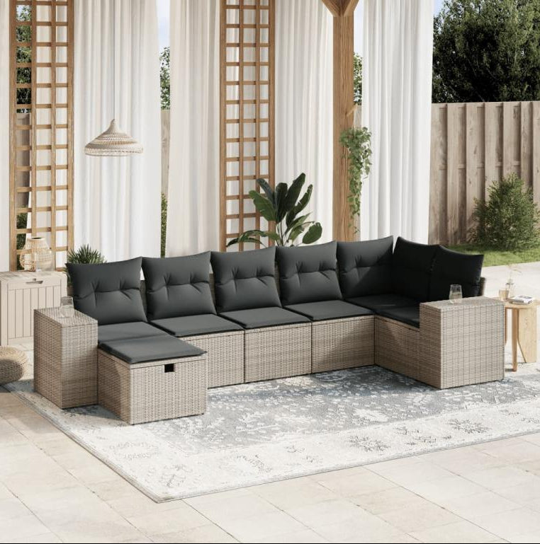 Salon de jardin avec coussins 7 pièces gris résine tressée FVXY06807