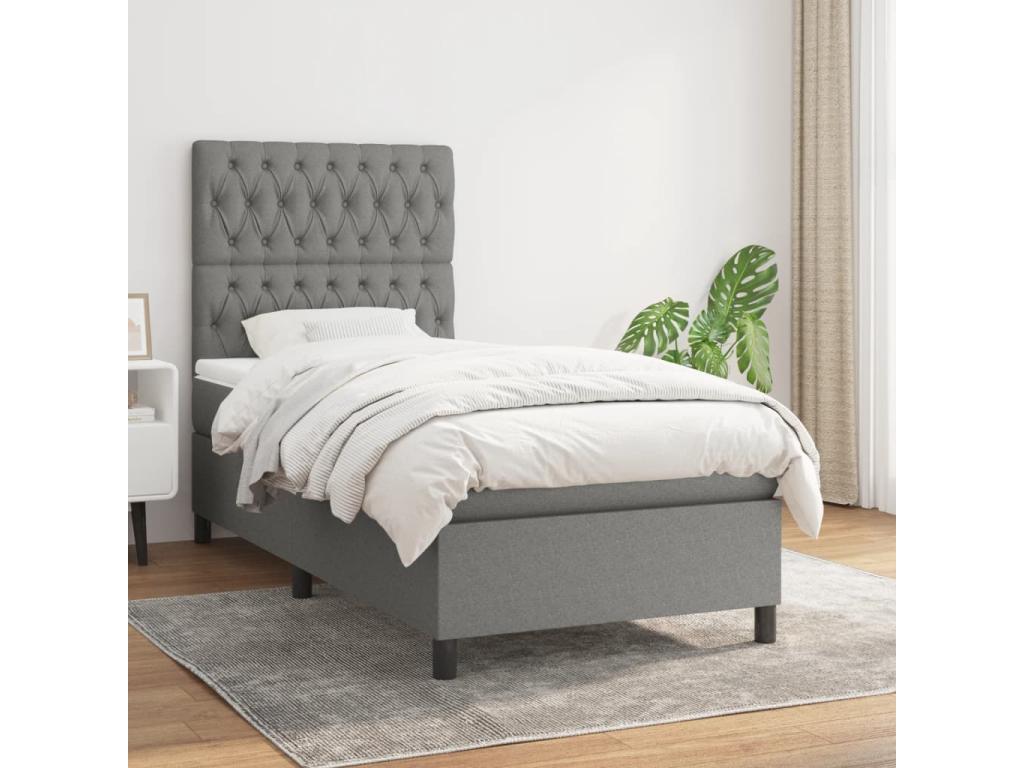 Sommier à Cosymeub de lit avec matelas Gris foncé 90x200 cm Tissu XWSV31503