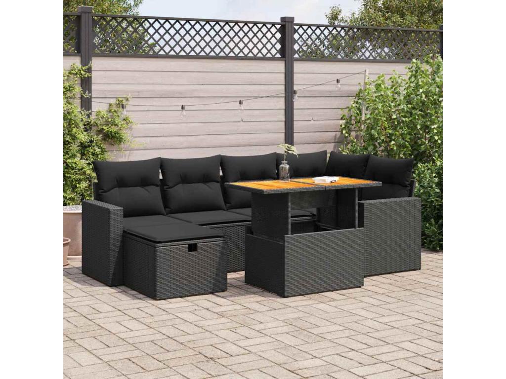Salon de jardin avec coussins 8 pcs noir résine tressée Chezlova JDDA31684