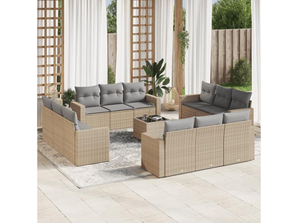 Salon de jardin avec coussins 13 pcs beige résine tressée WMCD77252