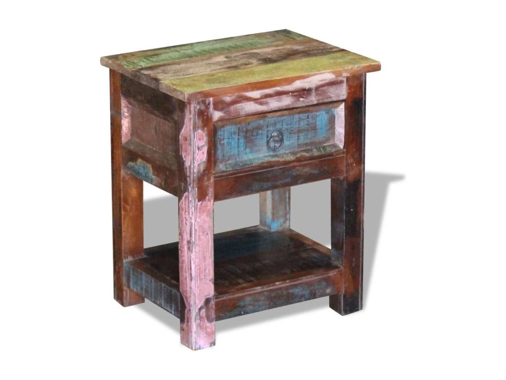 Table d'appoint 1 tiroir Bois de récupération massif 43x33x51cm RNNI78575