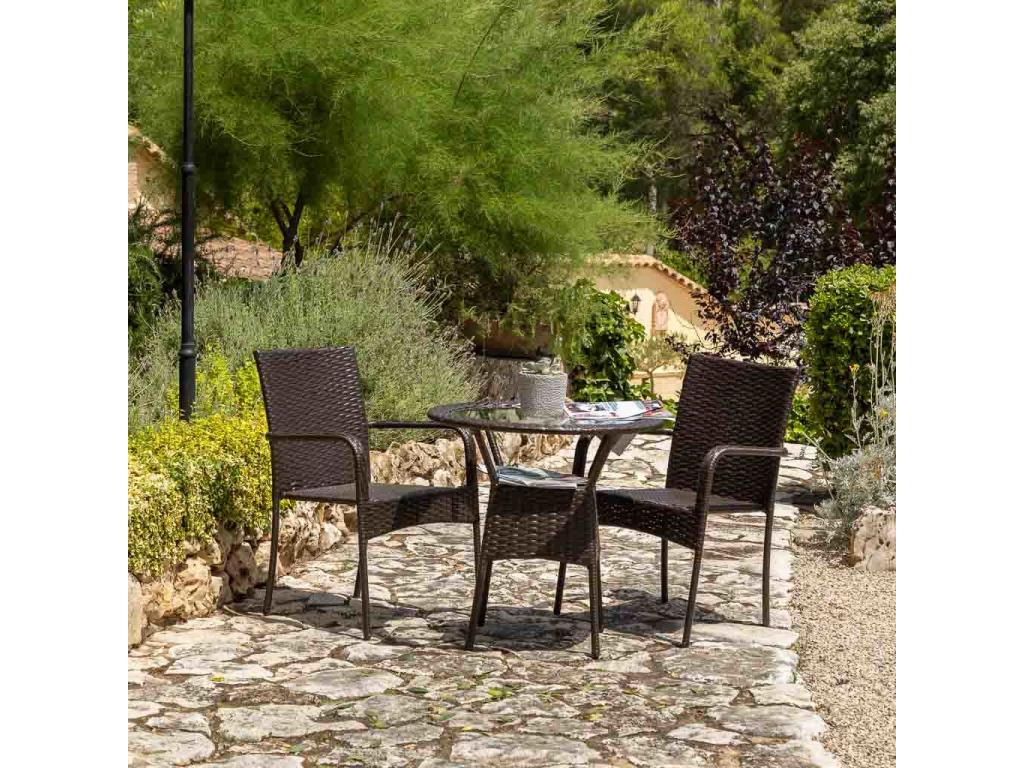 Ensemble table et deux chaises en métal marron SBWQ55489