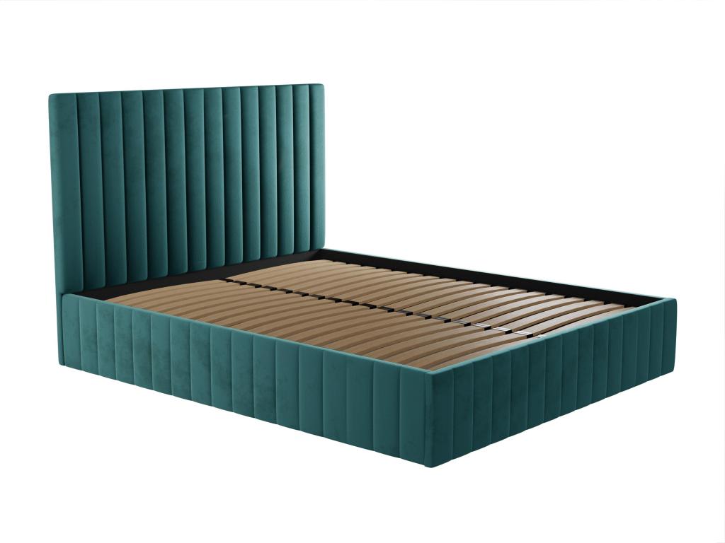 Lit coffre 180x200 cm avec tête de lit coutures verticales - Velours - Bleu canard - Cosymeub LPNQ84483