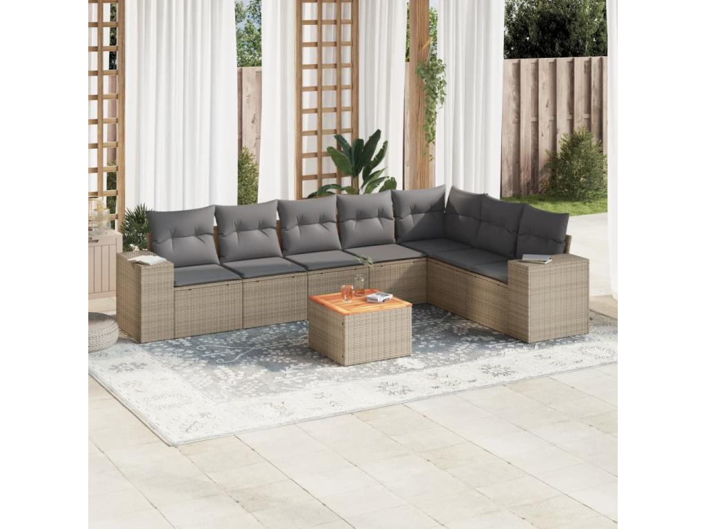 Salon de jardin avec coussins 8 pcs beige résine tressée UNJI18657