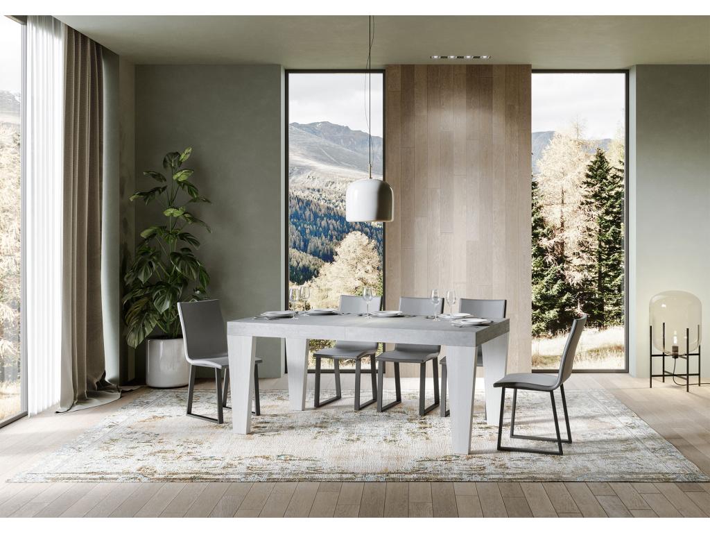 Table extensible gris béton et pieds bois blanc 6 à 12 personnes Cosymeub L 180 à 284cm-Pied et support sur Cosymeub DKNZ30269