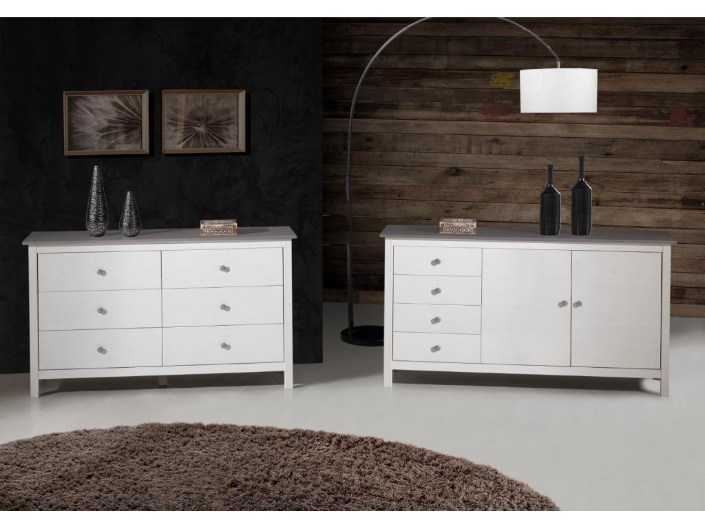 Commode meuble de rangement en pin coloris blanc - Longueur 130 x Profondeur 45 x Hauteur 80 cm CWDI69923