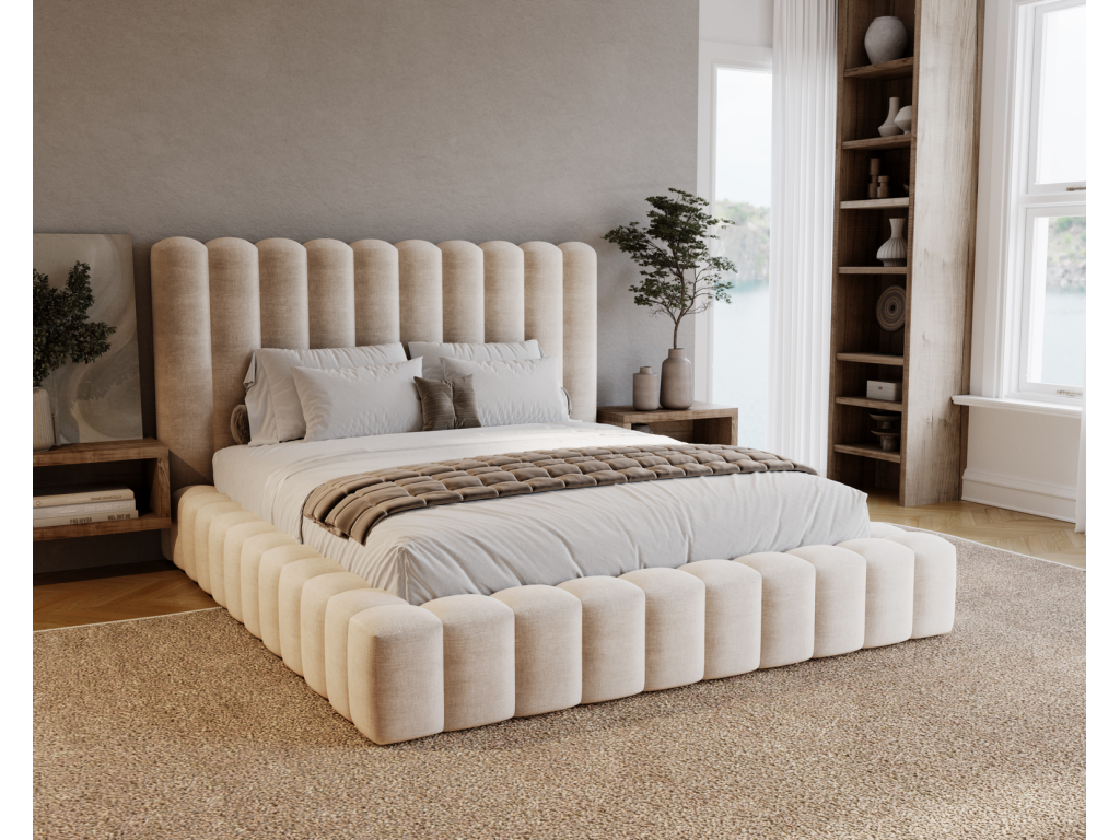 Cosymeub Lit double 180x200 Cosymeub - Lit capitonné avec cadre Rangement Beige Ikoo 1 TCMA78308