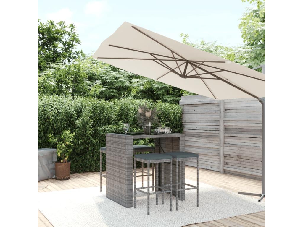 Ensemble de bar de jardin 5 pièces avec coussins gris poly rotin DZVV40526