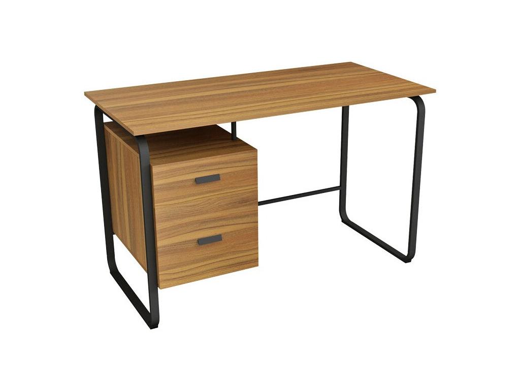 bureau 2 tiroirs Cosymeub mélaminé noyer-noir120x75x75 cm YYDZ35128