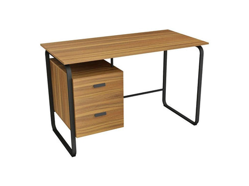 bureau 2 tiroirs Cosymeub mélaminé noyer-noir120x75x75 cm YYDZ35128