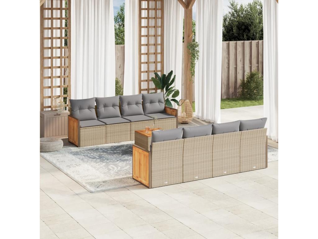 Salon de jardin avec coussins 9 pcs beige résine tressée RYXV82736
