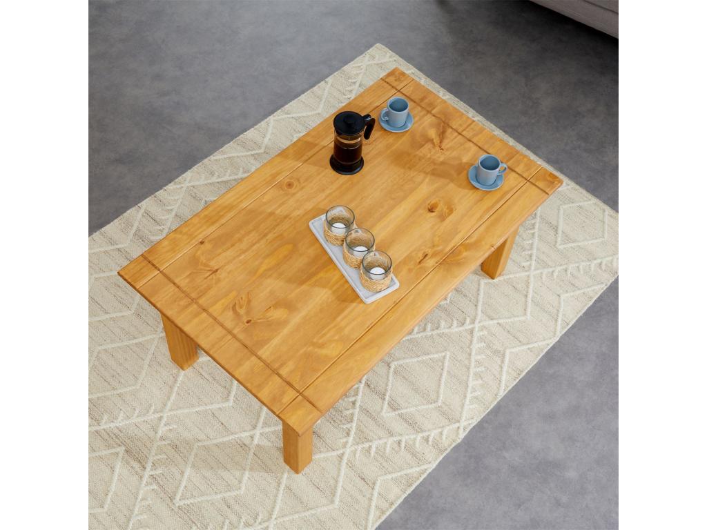 Table basse de salon Artigeo rectangulaire en bois avec 2 tiroirs en pin massif finition teintée/cirée DKFC95369