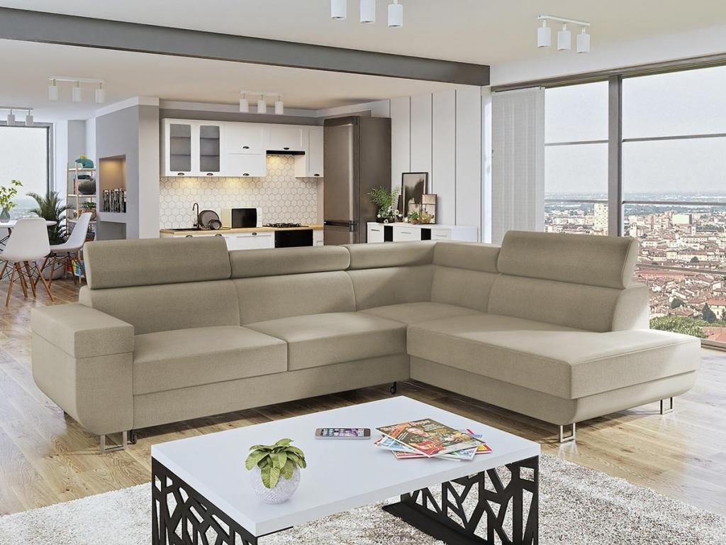 Canapé d'angle Artigeo 306 Brun clair Fonction de couchage Boîte de literie 253x188cm ELHW17928