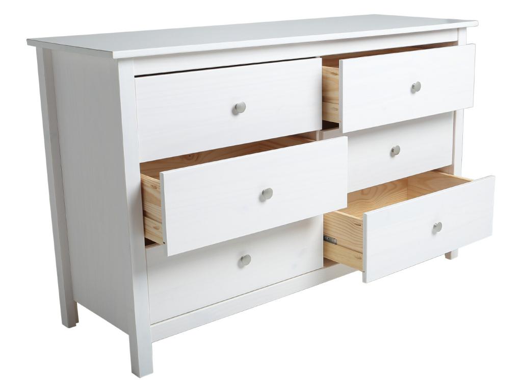 Commode meuble de rangement en pin coloris blanc - Longueur 130 x Profondeur 45 x Hauteur 80 cm CWDI69923