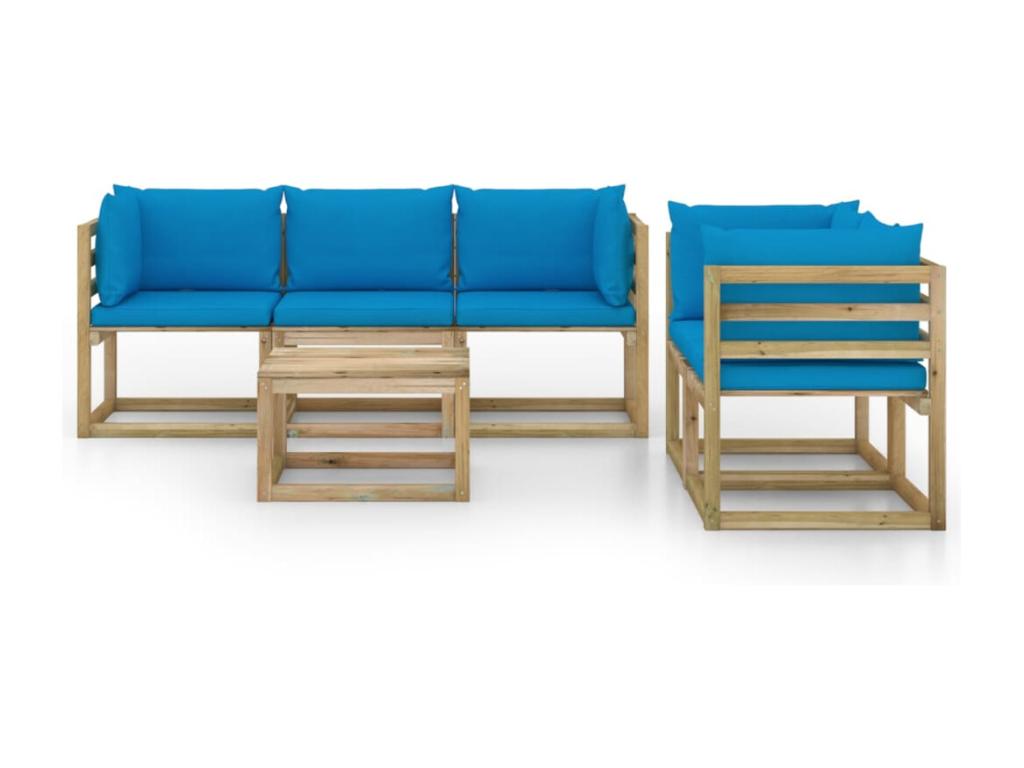 Salon de jardin 6 pcs avec coussins bleu clair AZKF64159
