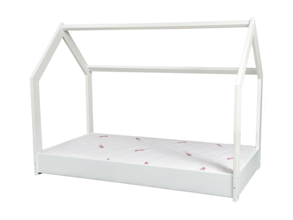 Lit d'enfant maison cabane avec matelas standard 160x80 Confort et Aventure pour la Chambre d'Enfant - Blanc ZOCR71557