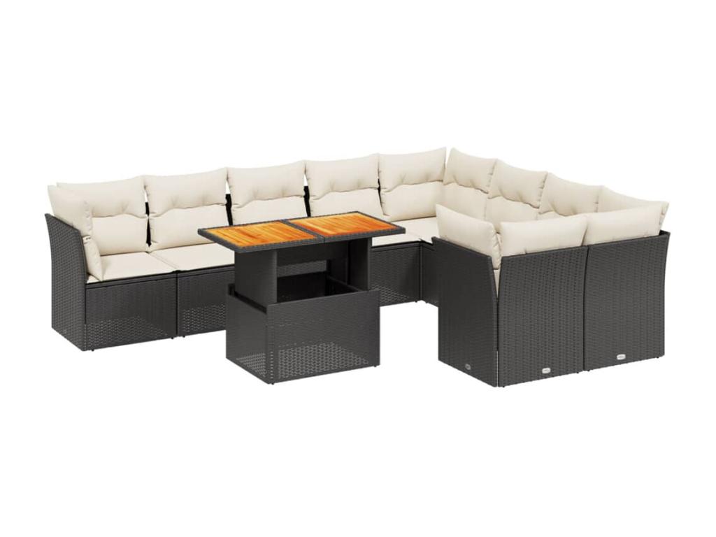 Salon de jardin 10 pièces avec coussins noir résine tressée YWEK76094