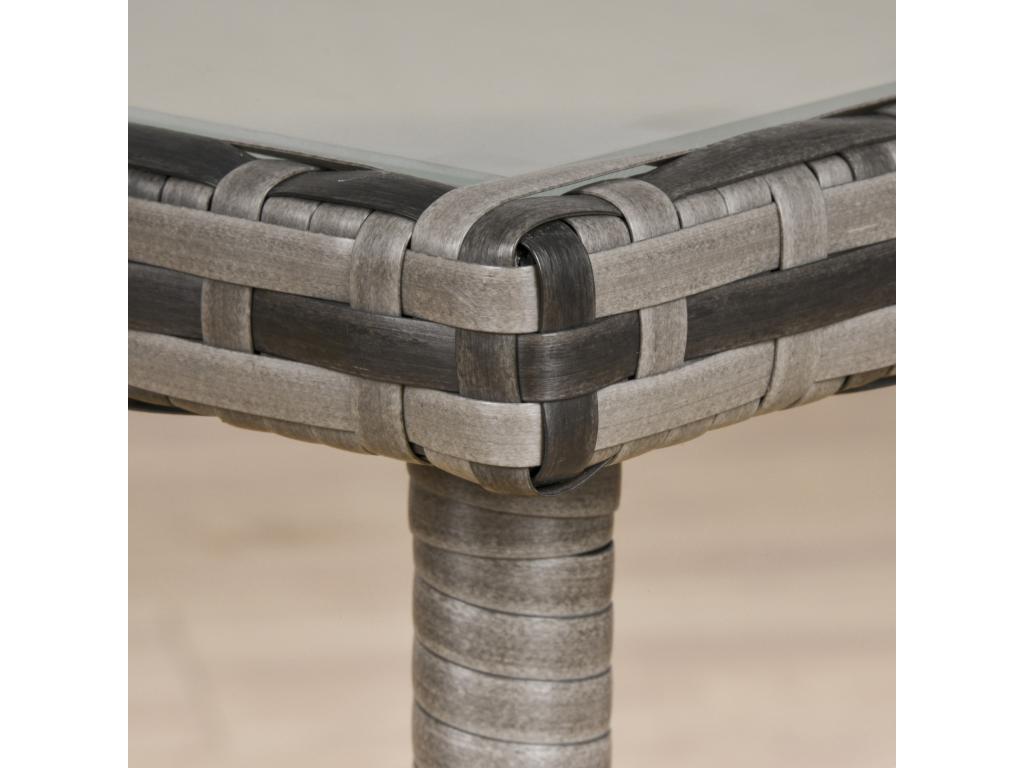 Table basse de jardin plateau verre trempé 5 mm résine tressée imitation rotin gris YGPQ43360