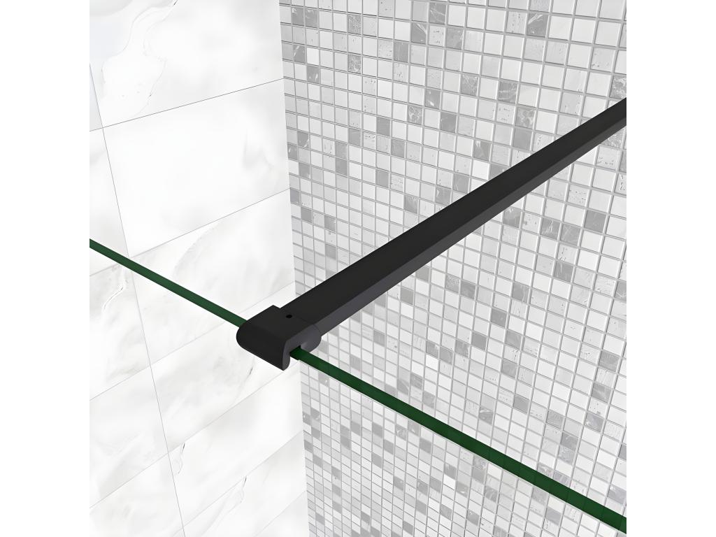 Paroi de douche à l'italienne avec retour pivotant 130 30x200cm avec barre de fixation 90cm récupérable - Noir Mat - 8mm verre anticalcaire VXZS08311