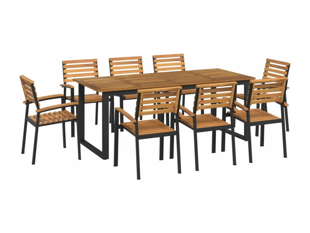 Ensemble à manger de jardin 9 pièces bois d'Cosymeub solide et métal NYAN93490