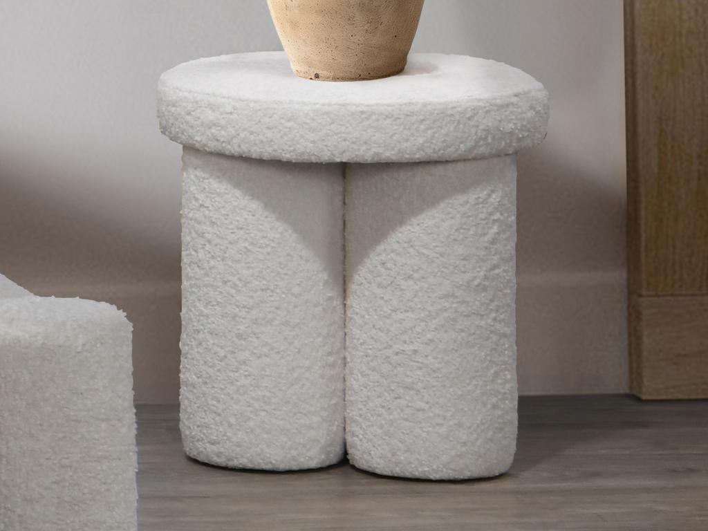 Pouf en tissu bouclette blanc CONOMO ZLRC15861