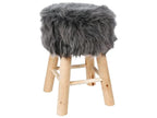 Tabouret en pin et polyester imitation fourrure grise - Dim L.30 x l.30 x H.42 cm DPAQ54051