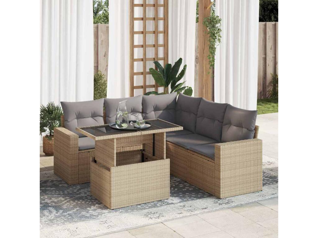 Salon de jardin avec coussins 6 pièces beige résine tressée YXUA07495
