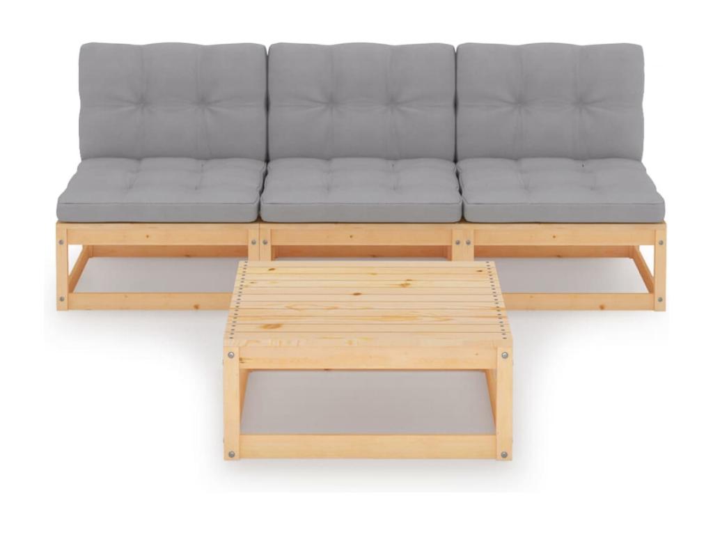 Salon de jardin 4 pcs avec coussins Bois de pin massif JTDP42248