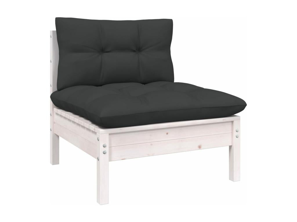 Salon de jardin 7 pcs avec coussins Blanc Bois de pin 3 HOJQ24023