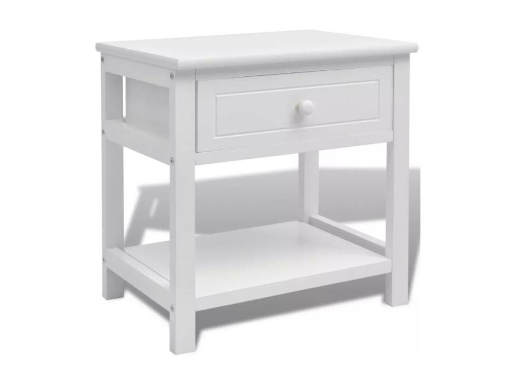 Table de chevet 1 tiroir et 1 plateau bois paulownia massif blanc Artigeo - Lot de 2 KTYT81072