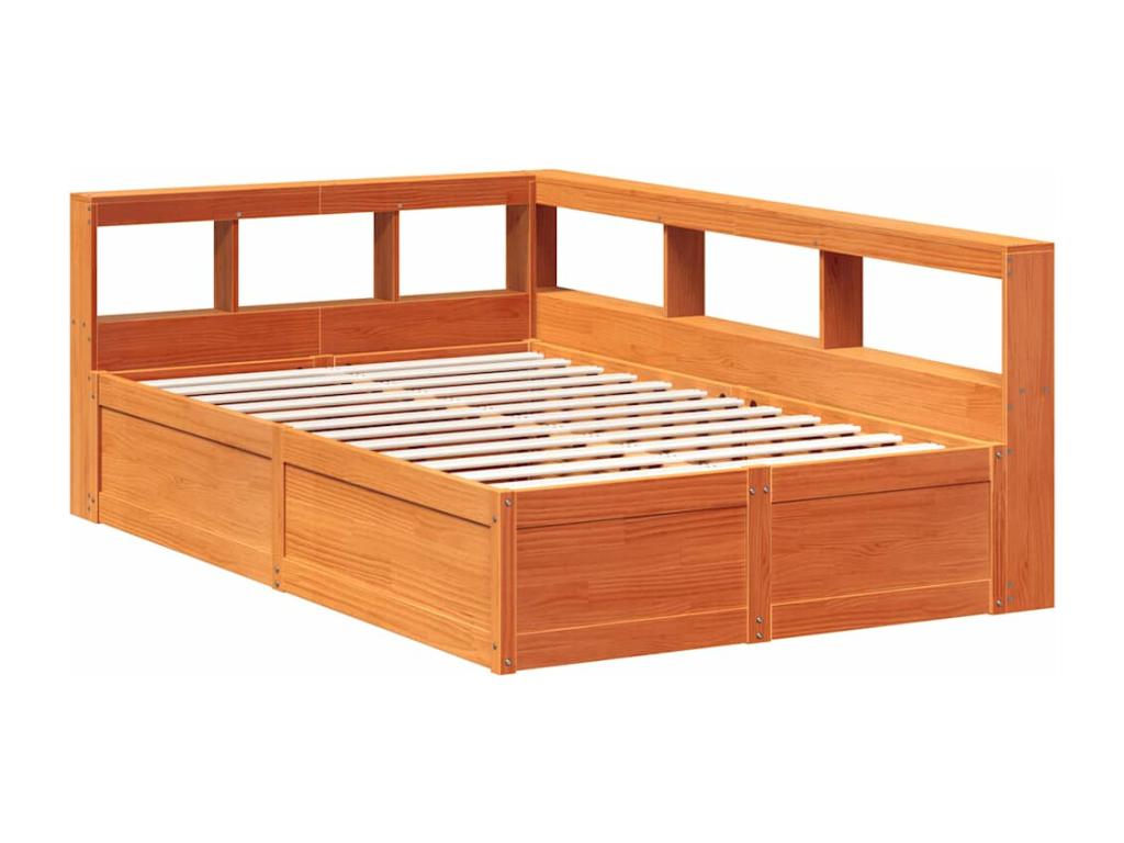 Lit bibliothèque sans matelas cire marron 135x190 cm pin massif QQBU26957