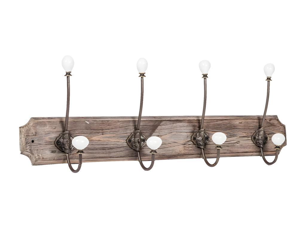 Cintre mural avec 4 crochets 65x21 cm - Bois massif porcelaine fer forgé à la main - Cintre pour peignoir de salle de bain avec crochets FUND62358