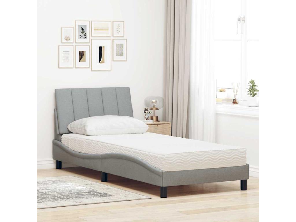 Lit avec matelas gris clair 90x200 cm tissu AKWE73569