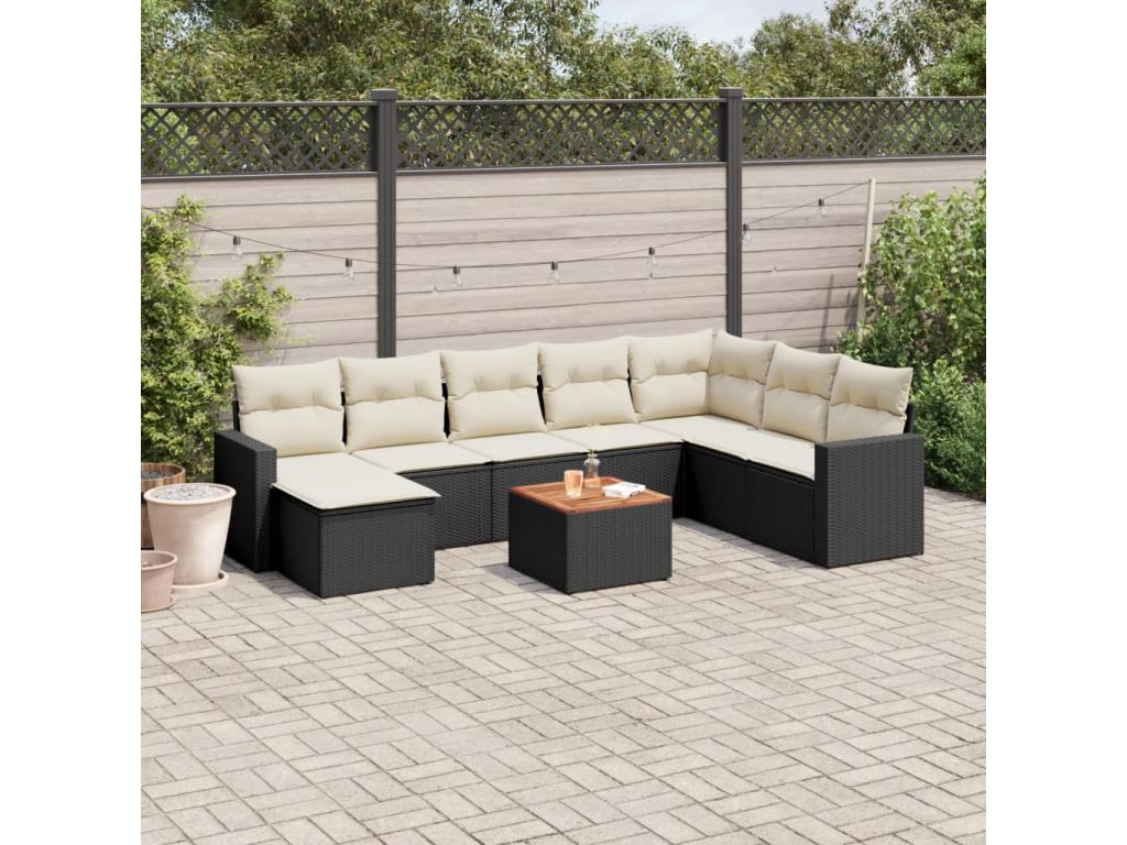 Salon de jardin 9 pcs avec coussins noir résine tressée VEML85310