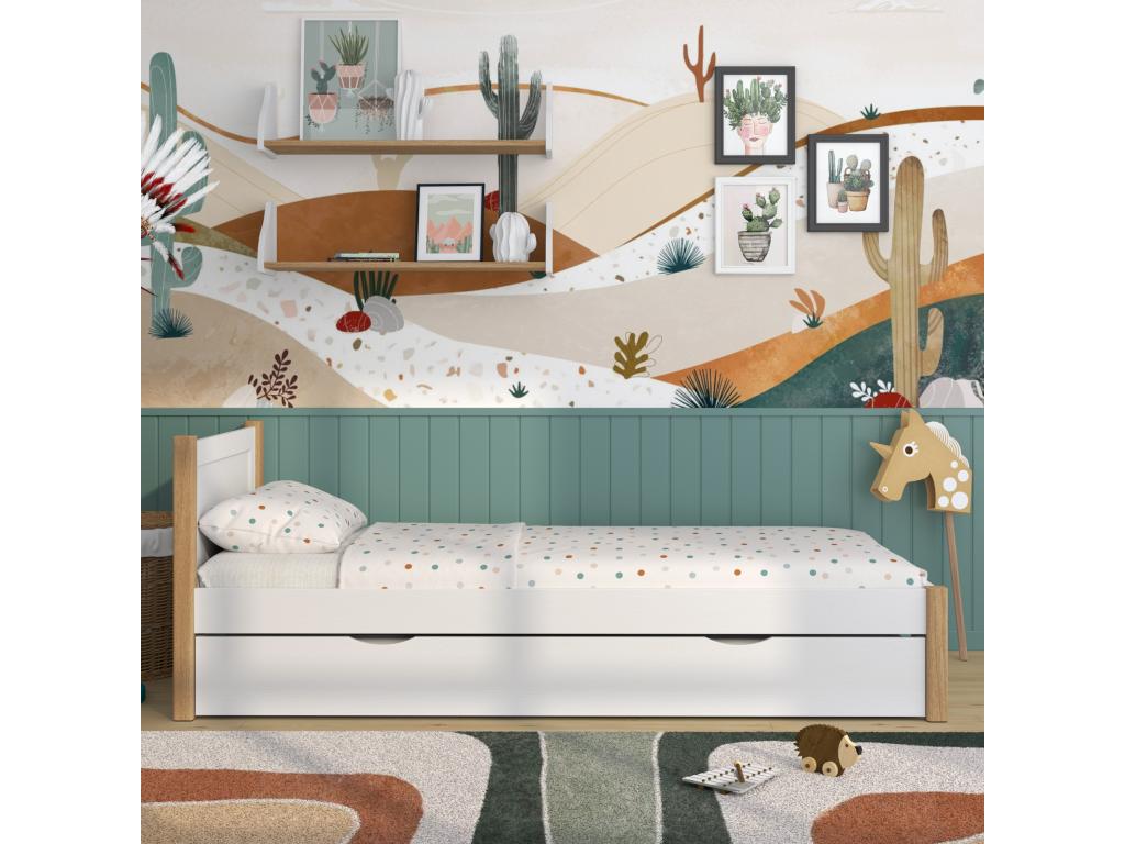 Lit gigogne en bois N02 Blanc / Chêne Naturel 100x200 ALOP53288