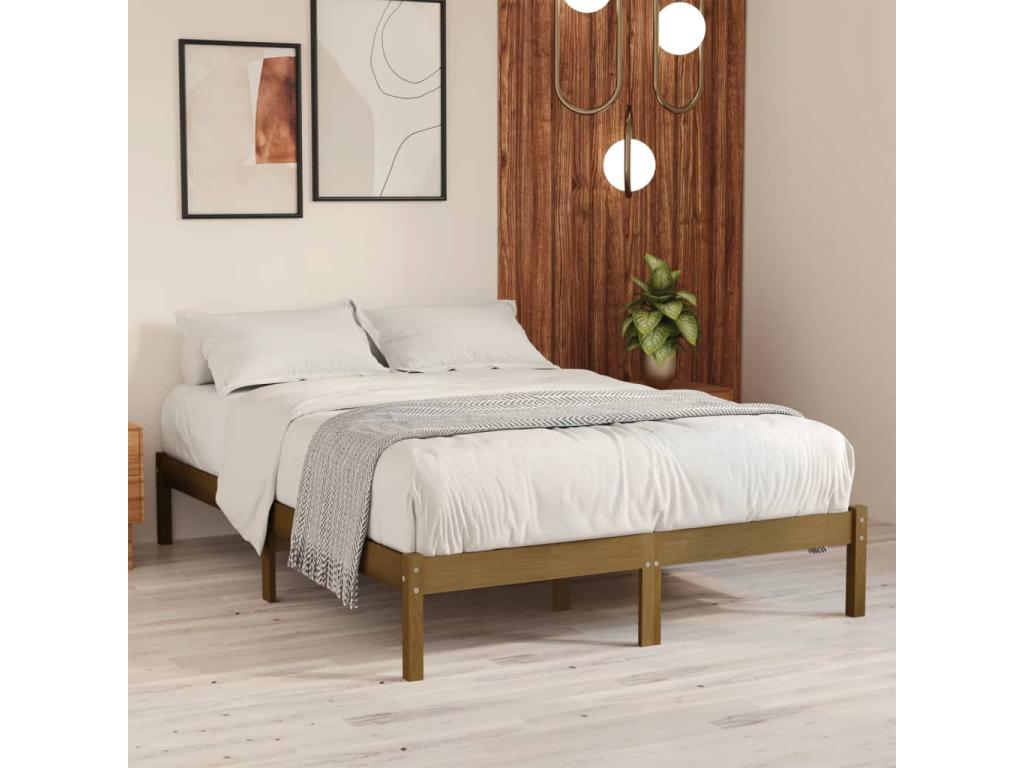 Cadre de lit Marron miel Bois de pin massif 200x200 cm ONBH06141
