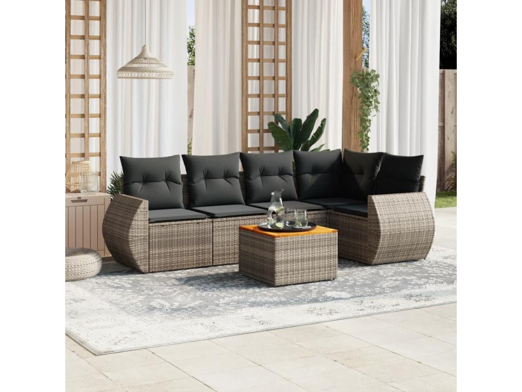 Salon de jardin 6 pcs avec coussins gris résine tressée BPKI81220