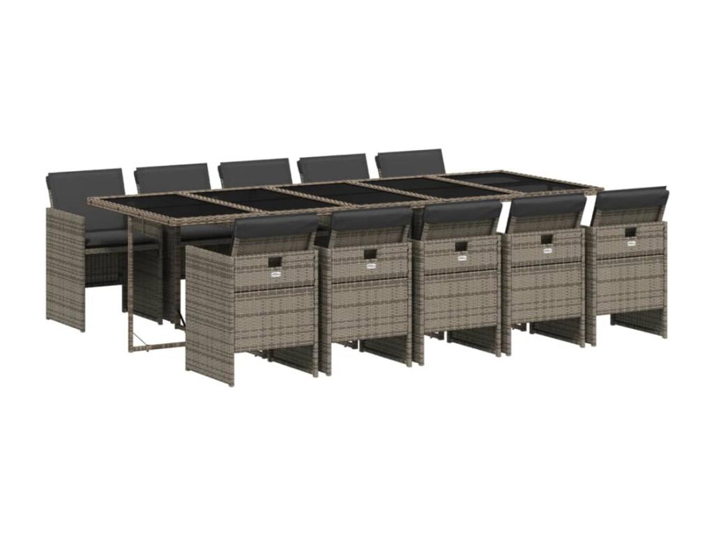 Ensemble à manger de jardin 11 pièces avec coussins gris poly rotin XEYJ76872