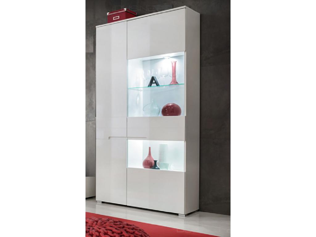 Armoire Vitrine LED bibliothèque 90 cm commode SENCIA Blanc Laqué SCFR75089