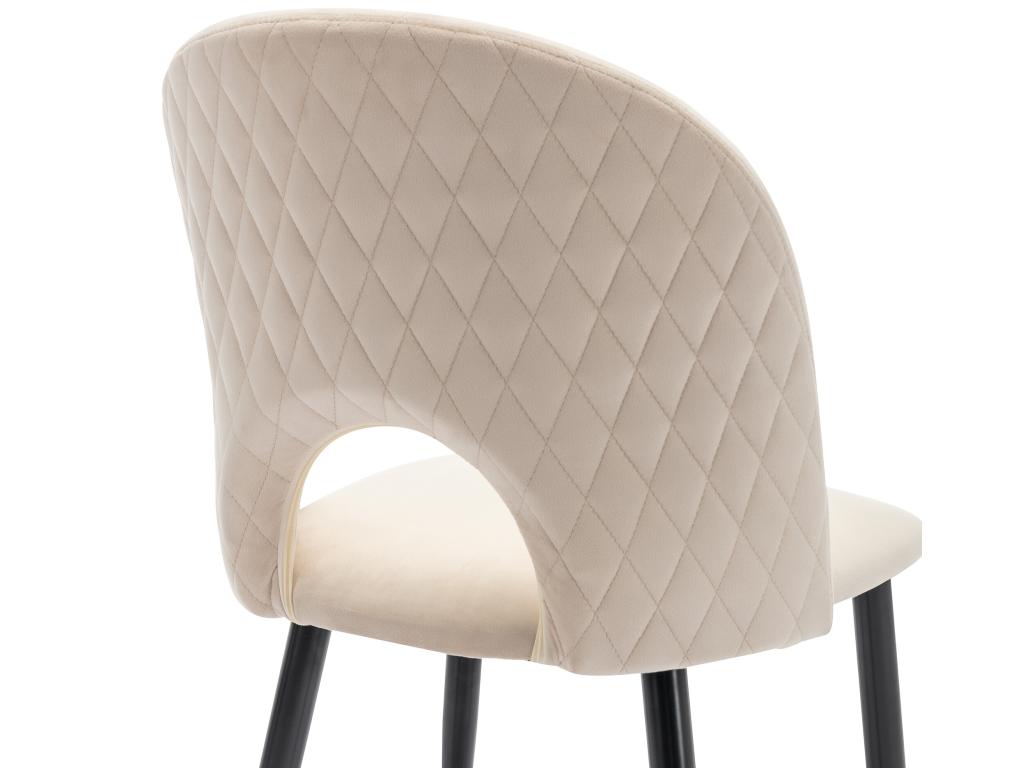 Lot de 4 Chaises rembourrées en velours - revêtements de motif losange - pieds réglables - Beige YZEO13469