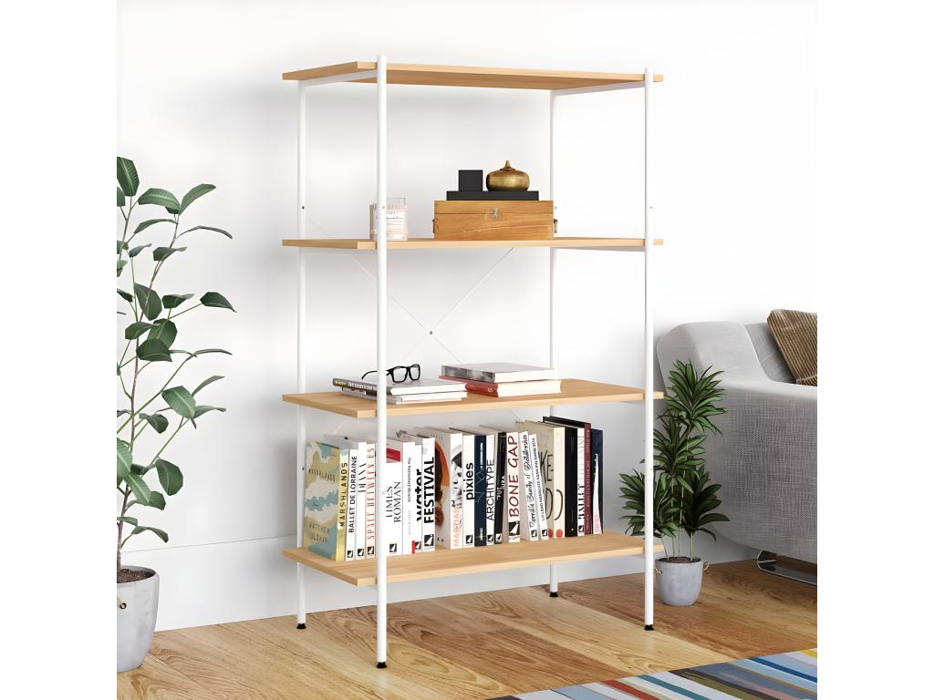Étagère à 4 niveaux Blanc et chêne 80x40x130 cm BWQZ72316