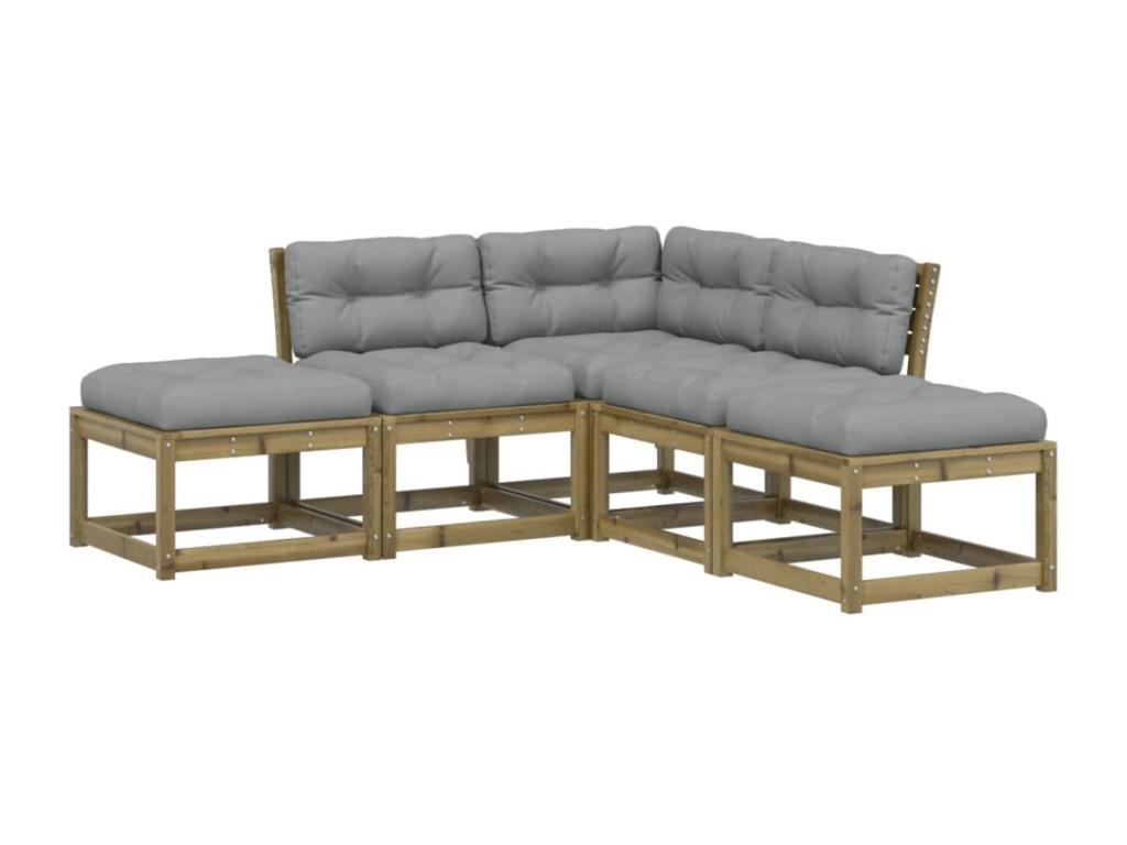 Salon de jardin 5 pièces avec coussins bois de pin imprégné MPNX85092